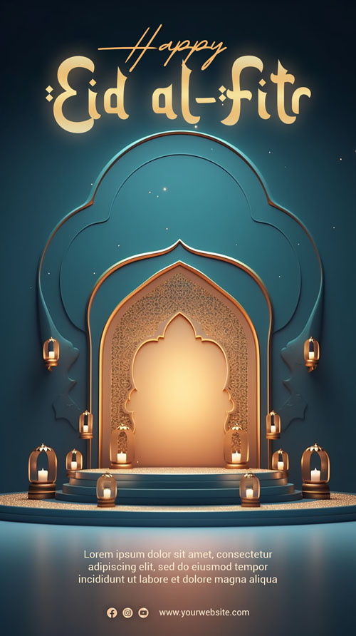 Psd 3d render podium product display happy eid alfitr