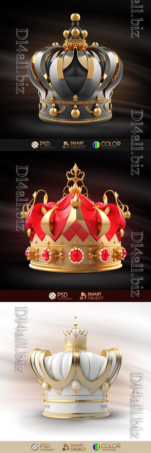Crown with gold, red, and black in psd