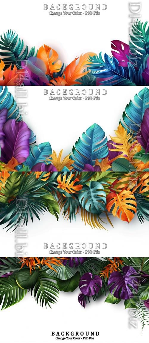 Colorful tropical leaves in psd