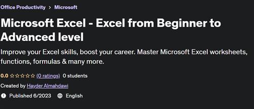 Microsoft Excel –  Excel from Beginner to Advanced level (2023)