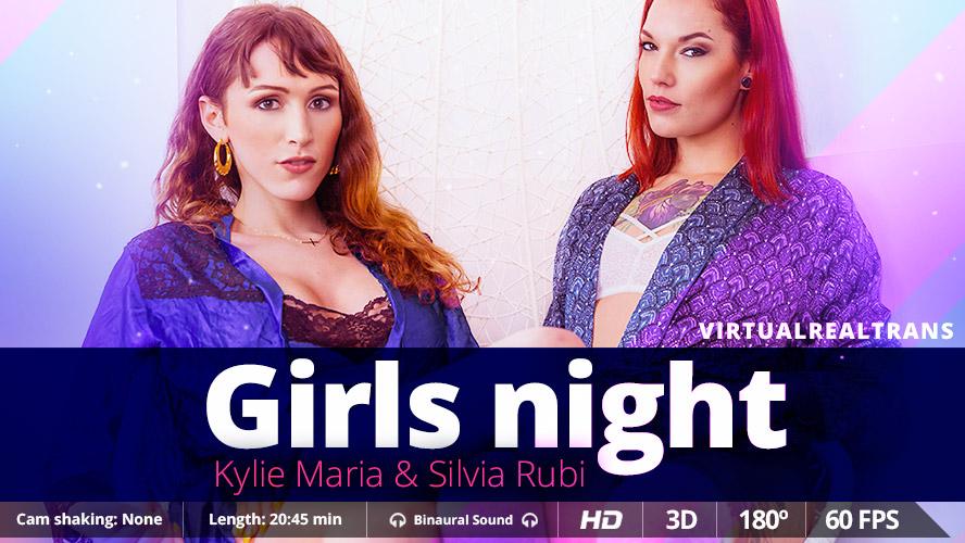 [VirtualRealTrans.com] Kylie Maria & Silvia Rubi (Girls night) [2016, Transsexuals, Shemale, Male on Shemale, Male on Female, Hardcore, VR, 3K, 3D, 180, 1600p]