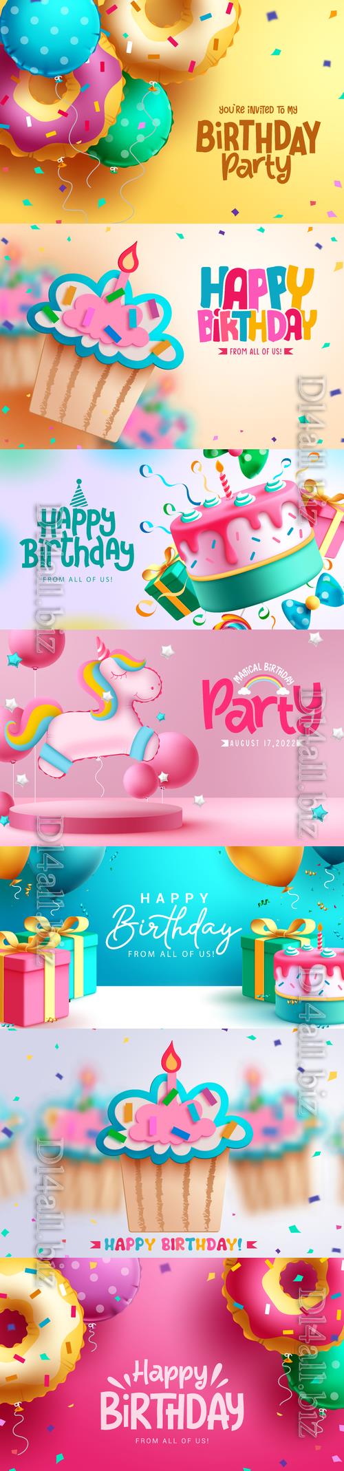 Birthday vector design, happy birthday cut cupcake elements