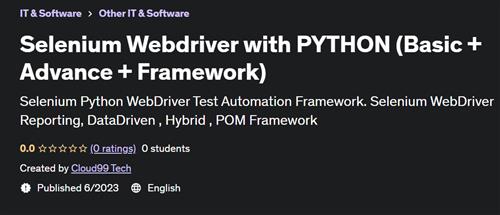 Selenium Webdriver with PYTHON (Basic + Advance + Framework) |  Download Free
