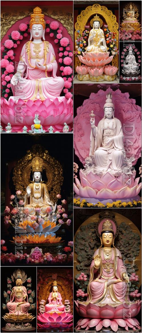 Photo place guanyin on a lotus throne