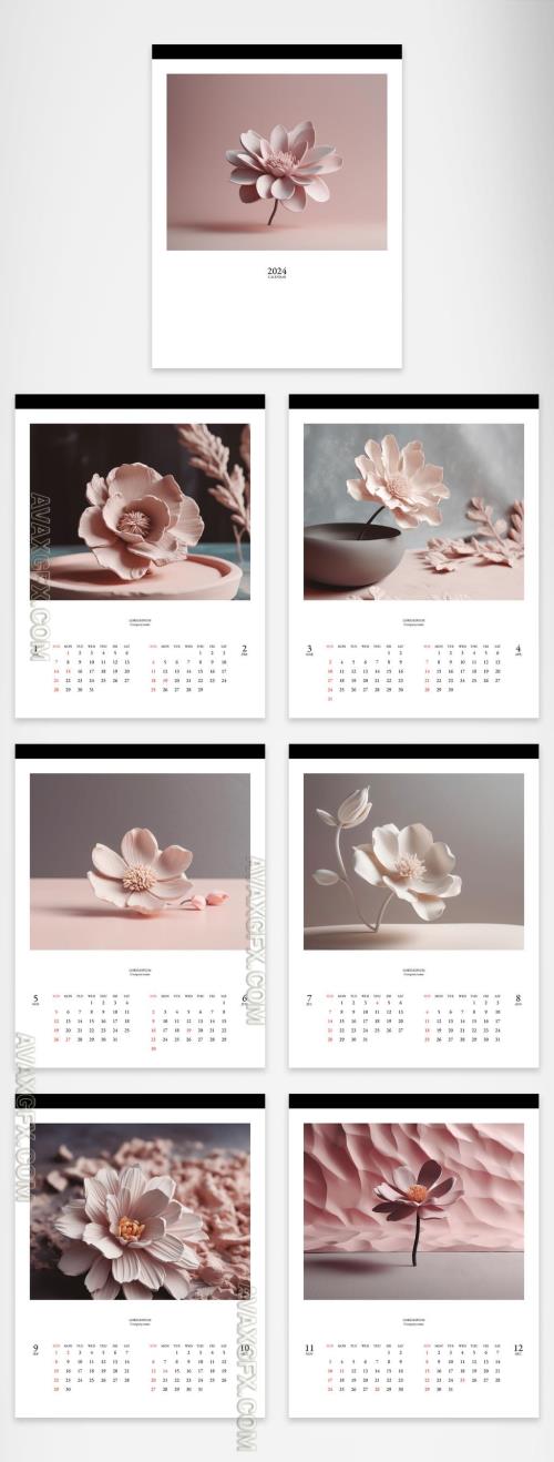 Beautiful 2024 Calendar with Flowers of Jumping Clay Material Illustrations AI generated 606409553 [Adobestock]