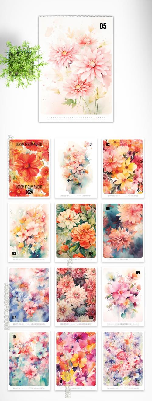 2024 Calendar with Flower Illustrations AI generated 606409975 [Adobestock]