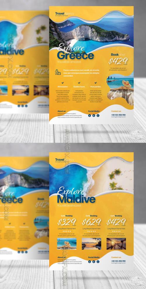 Travel Flyer with Blue and Orange Accents 607849578 [Adobestock]