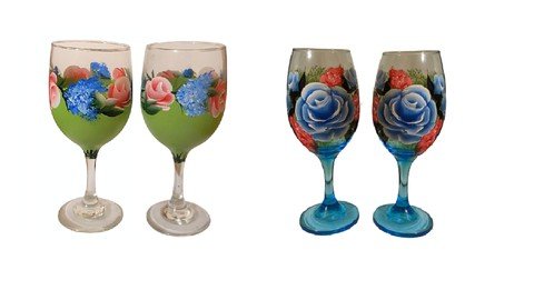 One Stroke Painting Rose & Rosebuds On Wine Glass