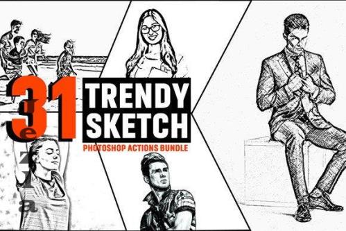 31 Trendy Sketch Photoshop Actions Bundle