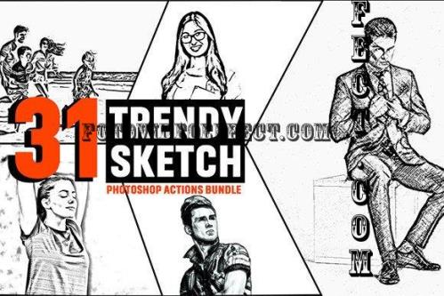 31 Trendy Sketch Photoshop Actions Bundle 