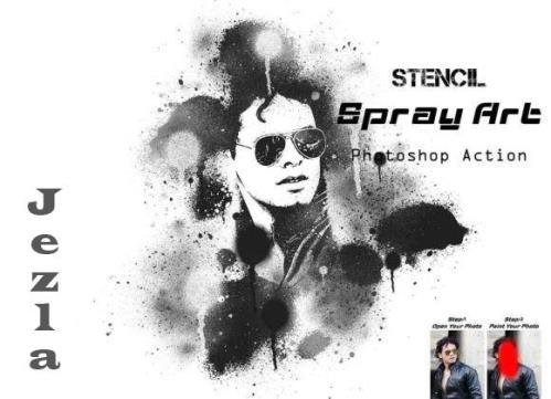 Stencil Spray Art Photoshop Action - 21331718