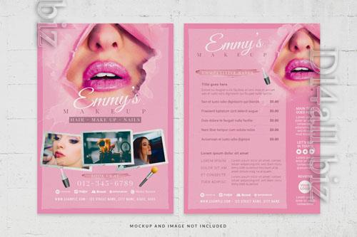 Makeup artist energetic lipstickpink style flyer template in psd