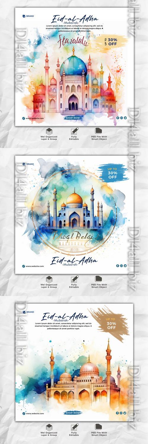 Psd eid al adha mubarak islamic social media banner template vol 5