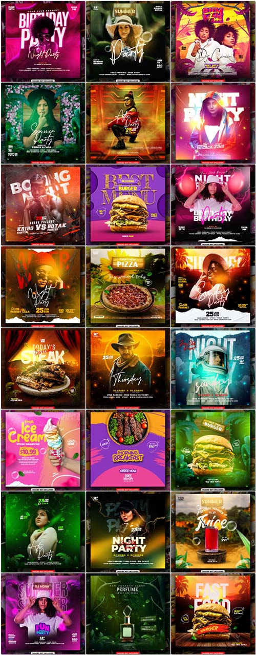 25 Psd Flyer, Night club, Dj club, Music party, Birthday,  Summer, Retro party vol 7