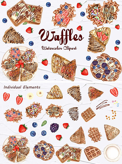 Waffles Watercolor Clipart [PNG]