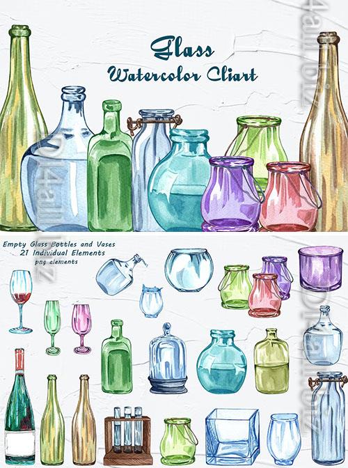 Bottle Glass Watercolor Clipart [PNG]