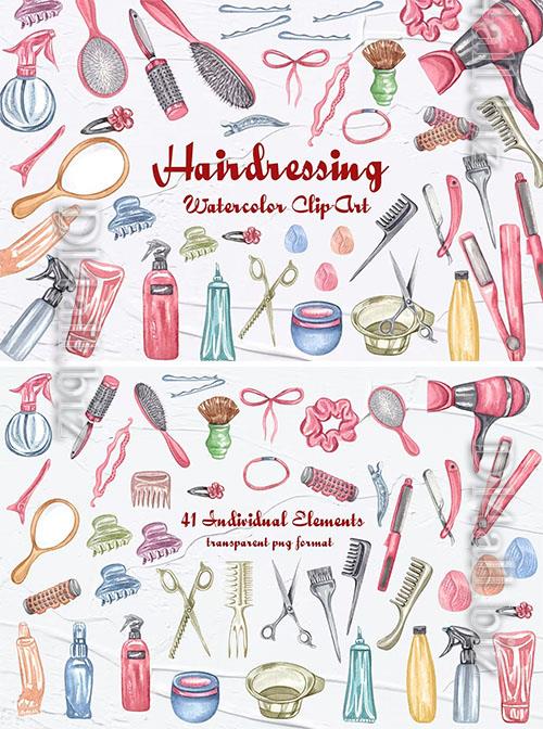 Hairdressing Watercolor Clipart [PNG]
