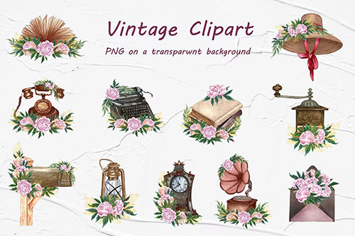 Floral Vintage Clipart [PNG]