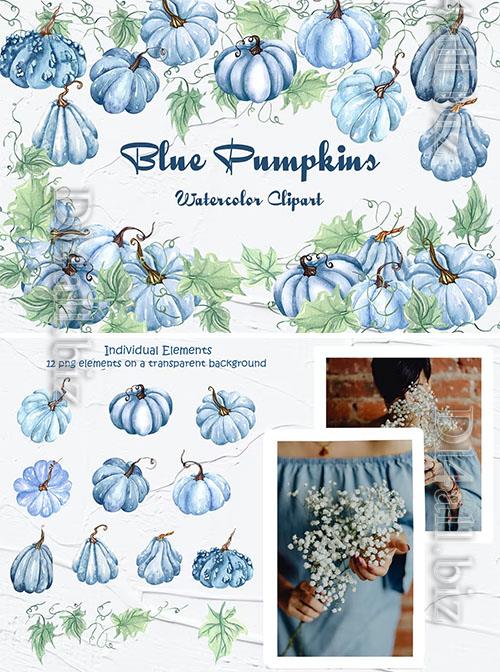 Blue Pumpkins Watercolor Clipart [PNG]