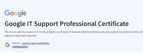 Coursera - Google IT Support Professional Certificate