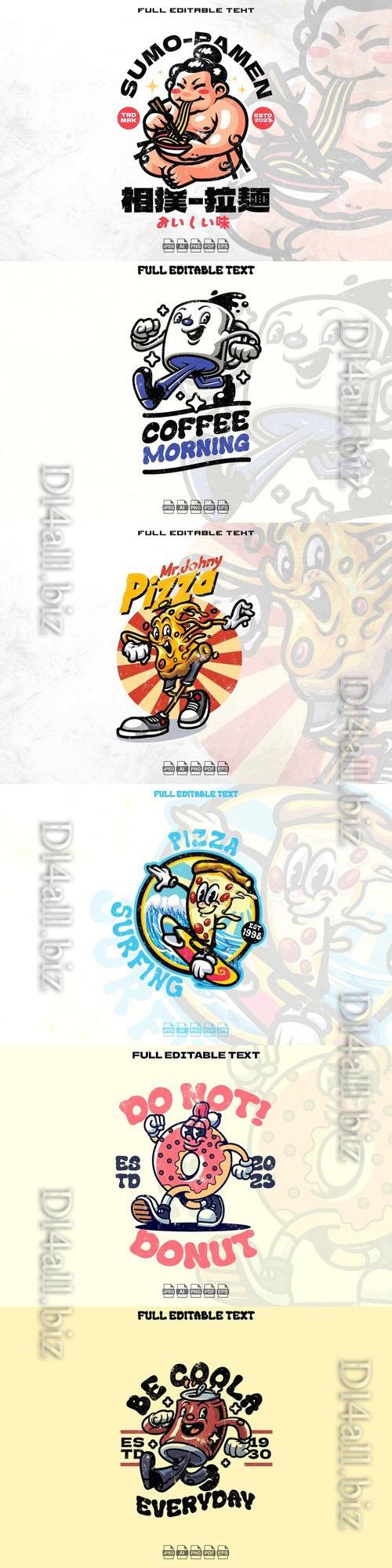 Retro cartoon character mascot logo set