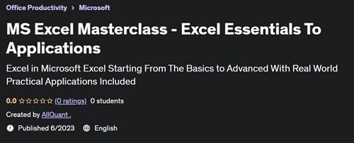 MS Excel Masterclass – Excel Essentials To Applications |  Download Free