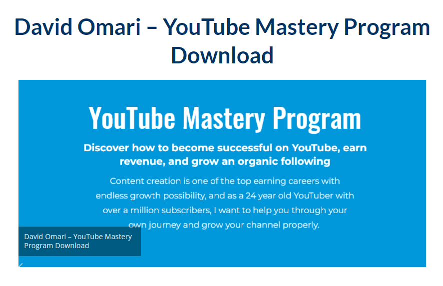David Omari – YouTube Mastery Program 2023