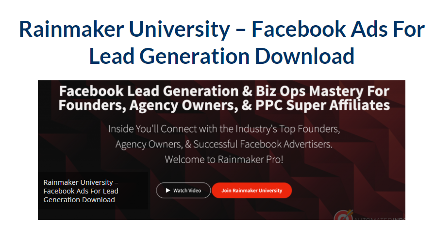 Rainmaker University – Facebook Ads For Lead Generation Download 2023