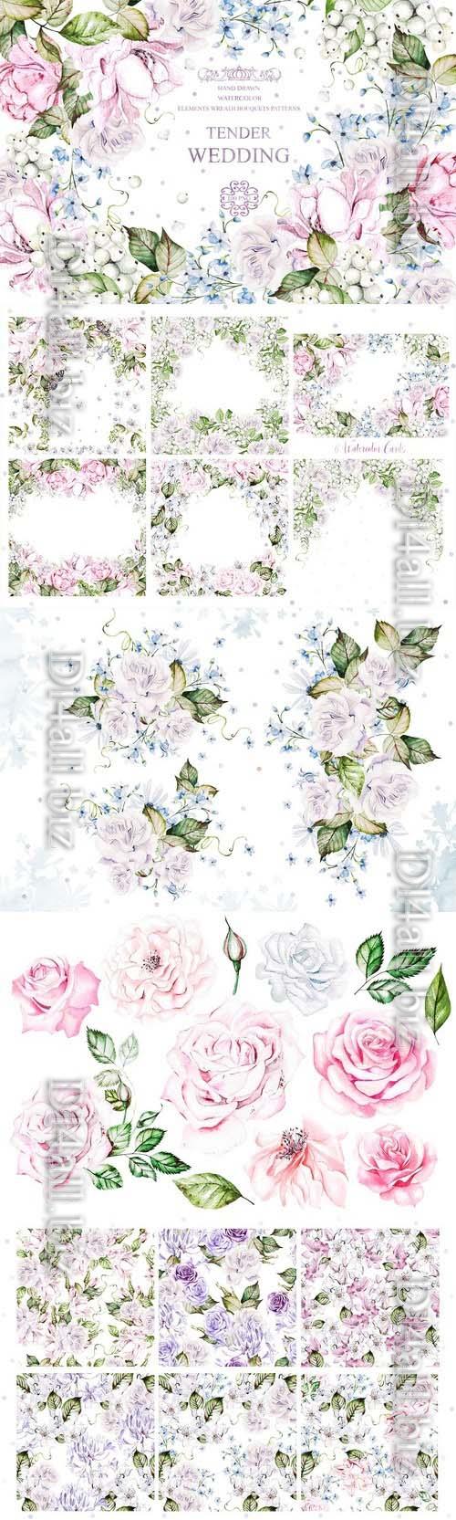 Watercolor Wedding Tender Flowers