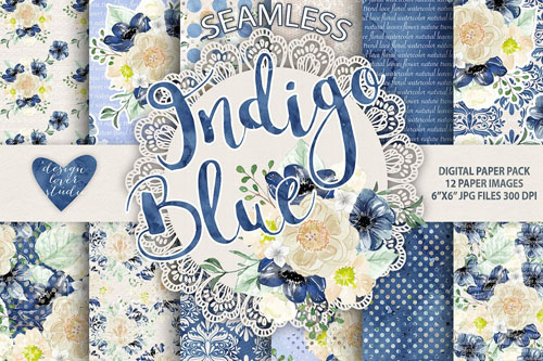 Watercolor Indigo Blue digital paper pack