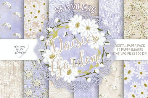 Watercolor Daisies flowers digital paper pack
