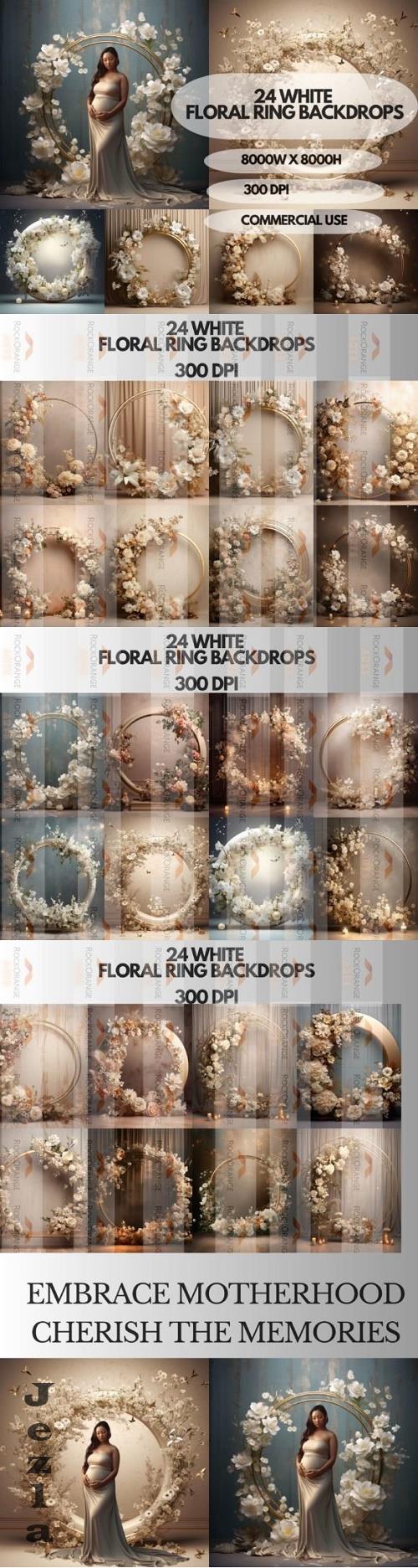 24x White Floral Ring Digital Backdrops
