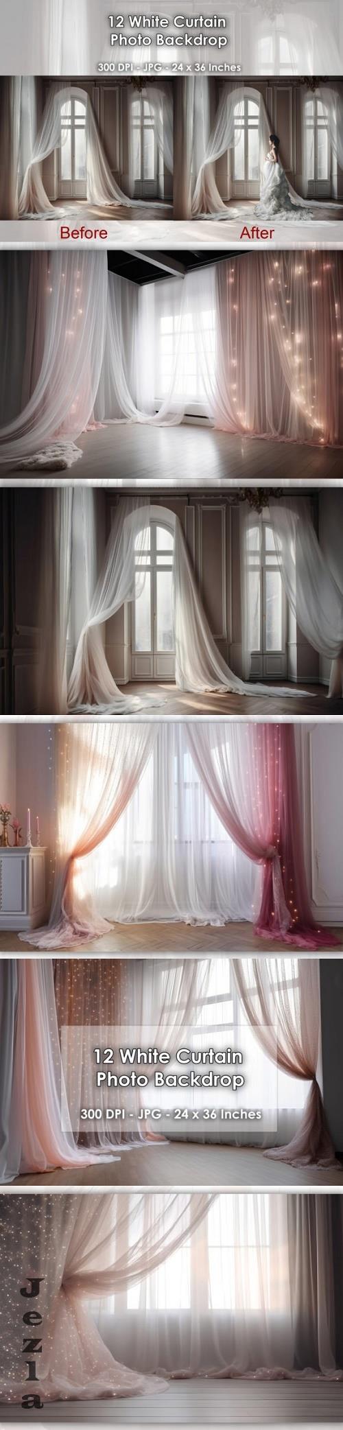 12 White & Pink Curtains Photo Backdrop