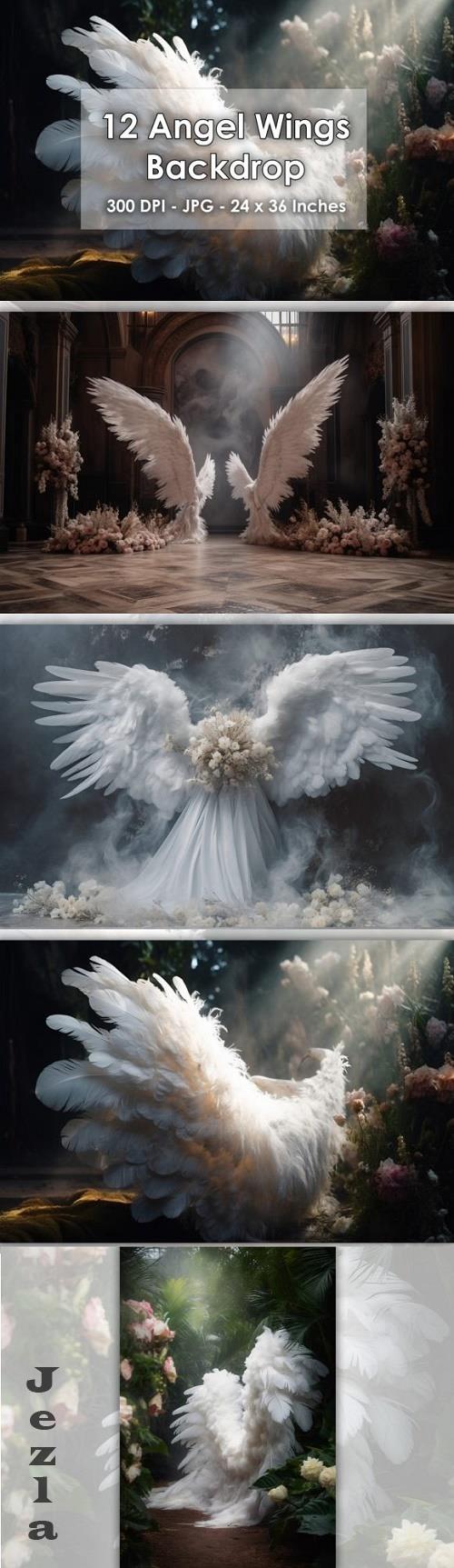 12 White Angel Wings Interior Backdrop