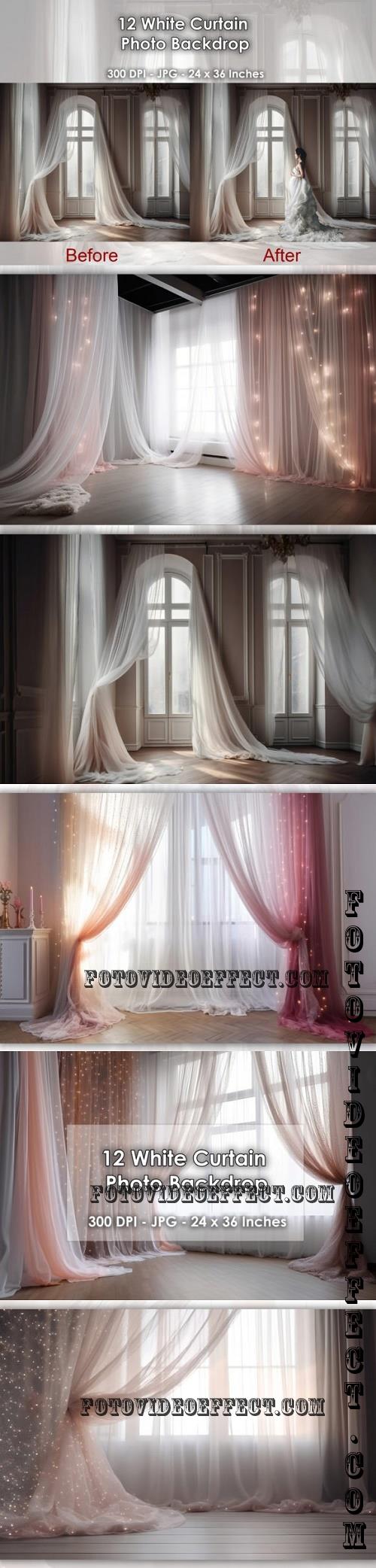 12 White & Pink Curtains Photo Backdrop