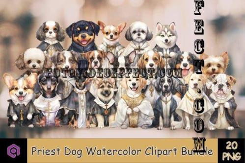 Watercolor Priest Dog Clipart Bundle