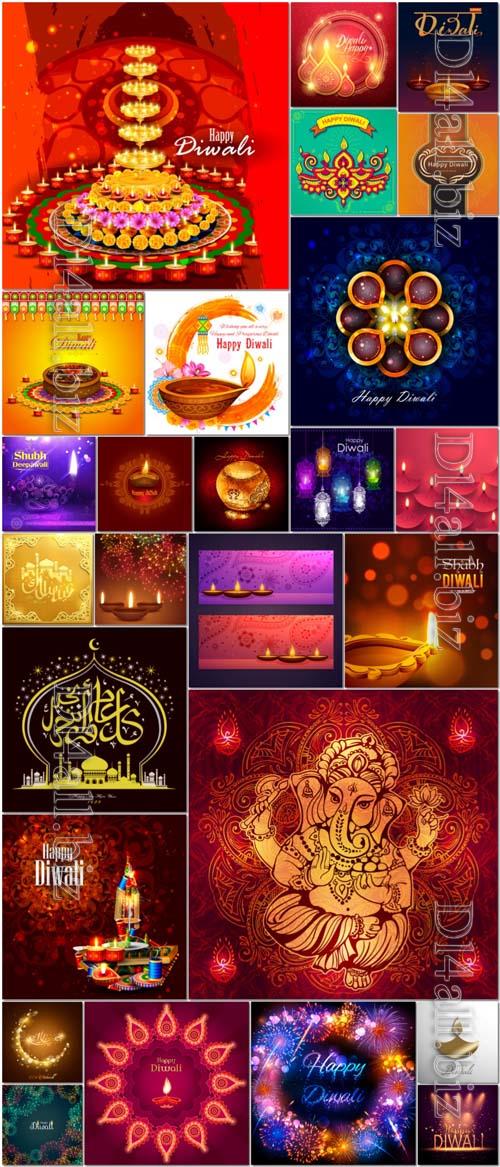 26 Happy Diwali, Indian holiday vector illustration
