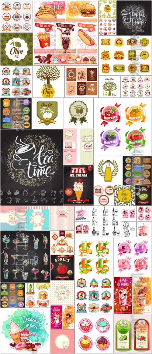 49 Labels, food labels and elements vector illustration