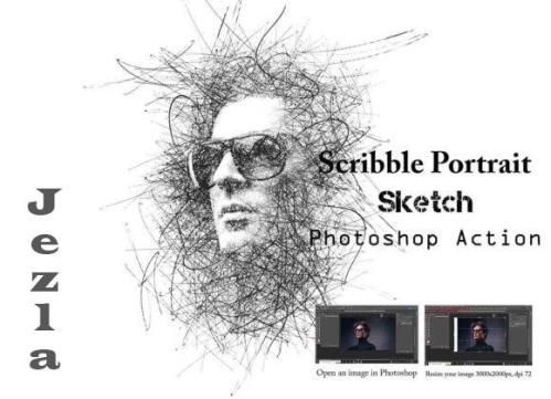 Scribble Portrait Sketch PS Action - 26703721