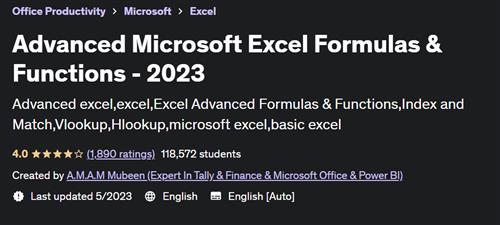 Advanced Microsoft Excel Formulas & Functions – 2023 |  Download Free