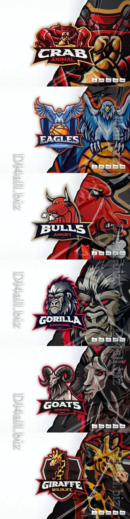 Gorilla, goat, giraffe, eagle, crab, bull, mascot logo design