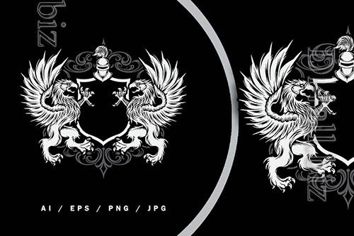 Grey Ornament Heraldic Logo Griffin Illustration