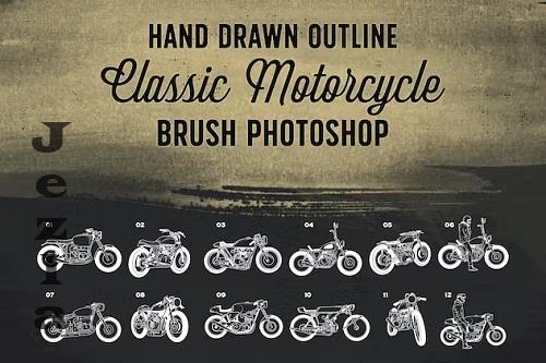Hand Drawn Outline Classic Motorcycle Brush - V8EHXG8