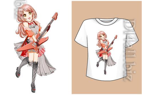 Vector rock-star girl cartoon t-shirt