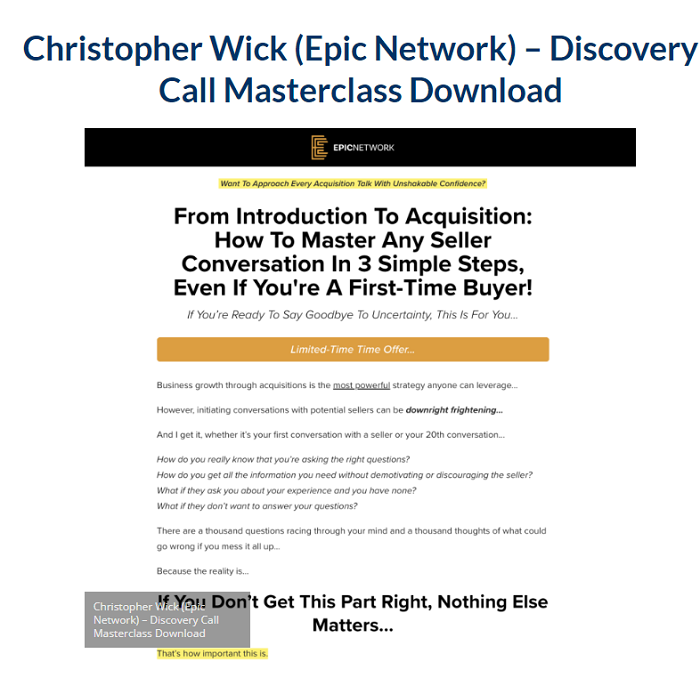 Christopher Wick (Epic Network) – Discovery Call Masterclass Download 2023