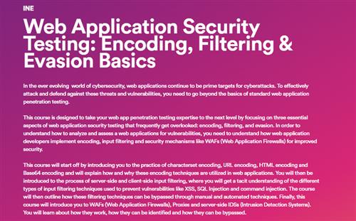 INE – Web Application Security Testing Encoding, Filtering & Evasion Basics