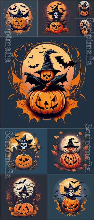 Vector halloween pumpkin bat illlustration