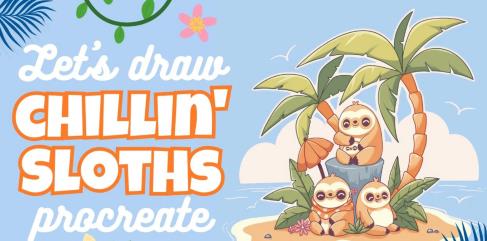 Beach Breeze and Sloth Ease Drawing a Cute Sloth Family in Procreate