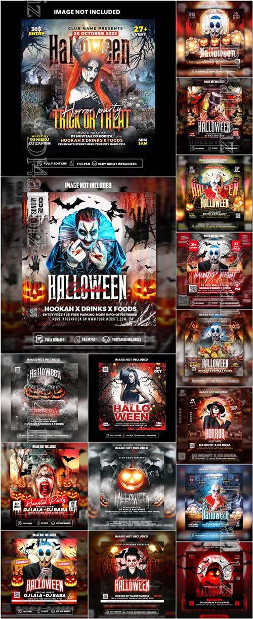 PSD halloween horror night party flyer social media post template
