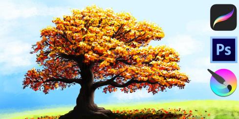 Paint an Autumn Tree with any Software – Beginner Digital Art 2023